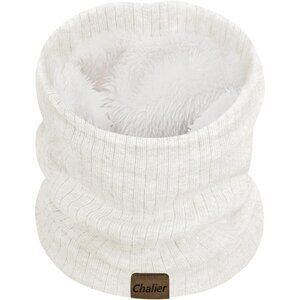 Women's Dark Turquoise White Scarf Winter Double-Layer Neck Warmer Knit Fleece